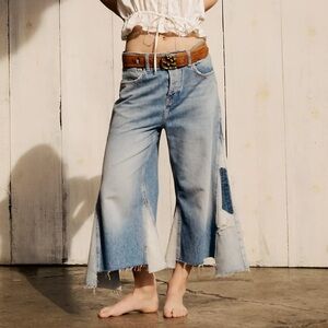 NWOT Free People We The Free Ripple Wide-Leg Pieced Cropped Jeans size 29